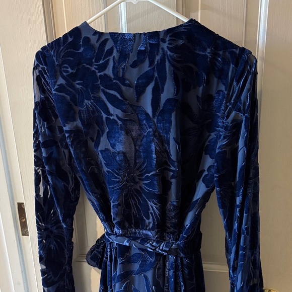Anthropologie Midnight Navy Velvet Wrap Maxi Dress - Picture 6 of 11